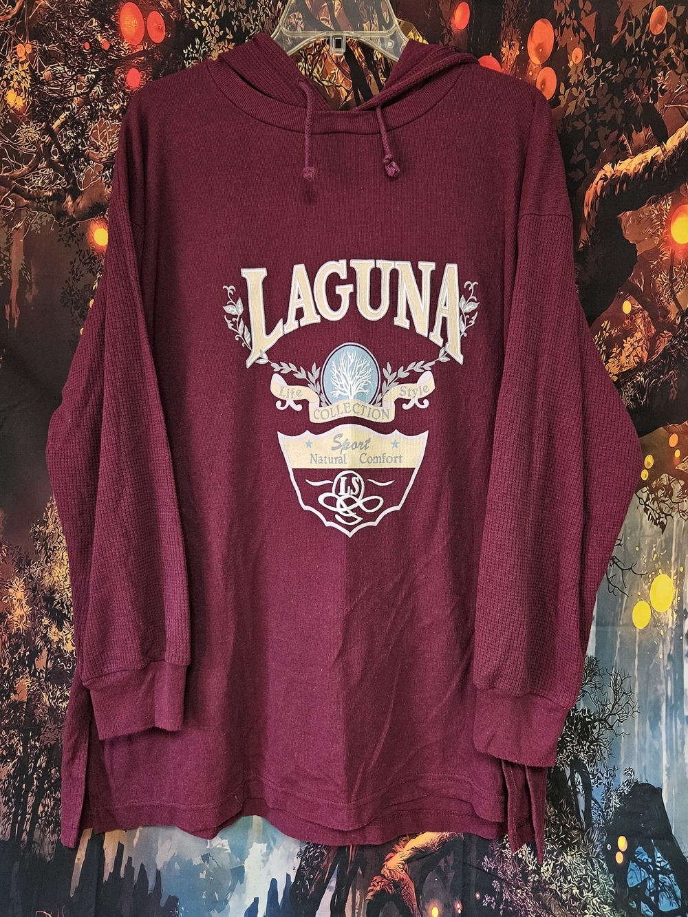 Vintage Laguna Burgundy Hooded Pullover Sweatshirt